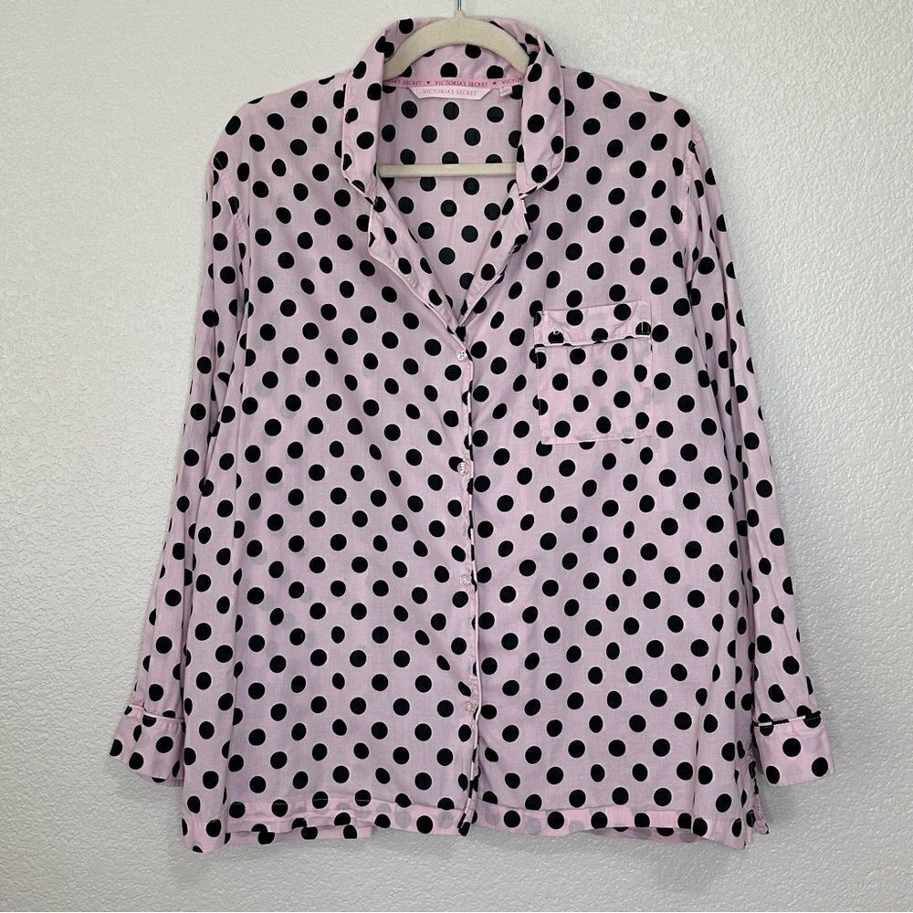 Victoria’s Secret Pink Black Polka Dot Button Down Pajama Top